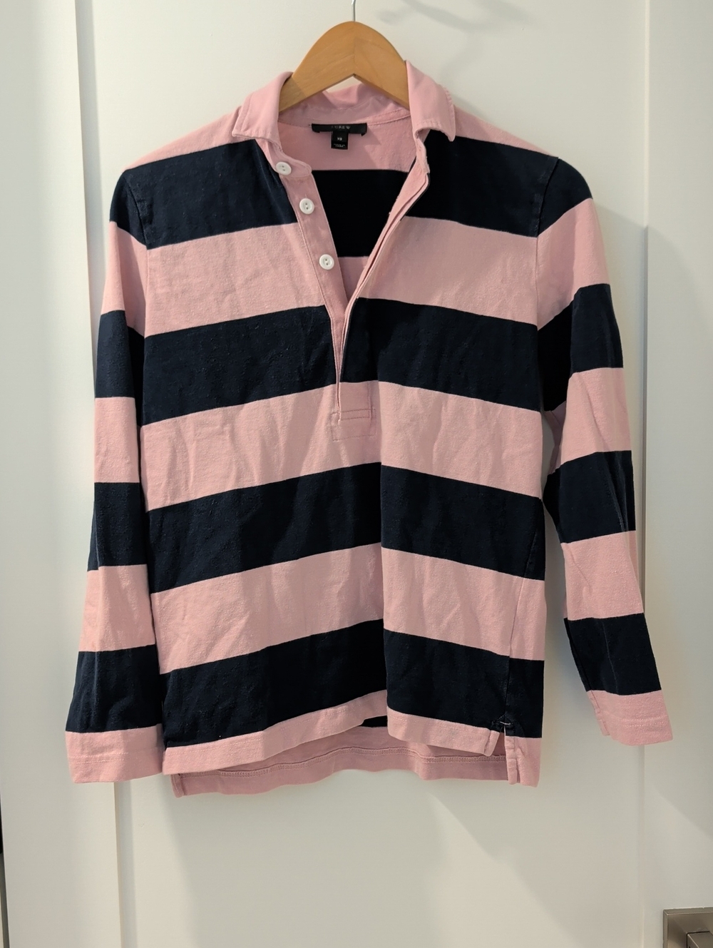 J. Crew Pink and Navy Striped Rugby Top